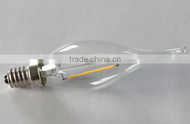 Full glass 200lm E14 2W led candle light with tail