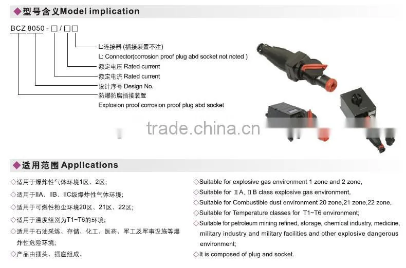 BCZ8050 type explosion-proof plastic plug and socket( IIC ) with long life