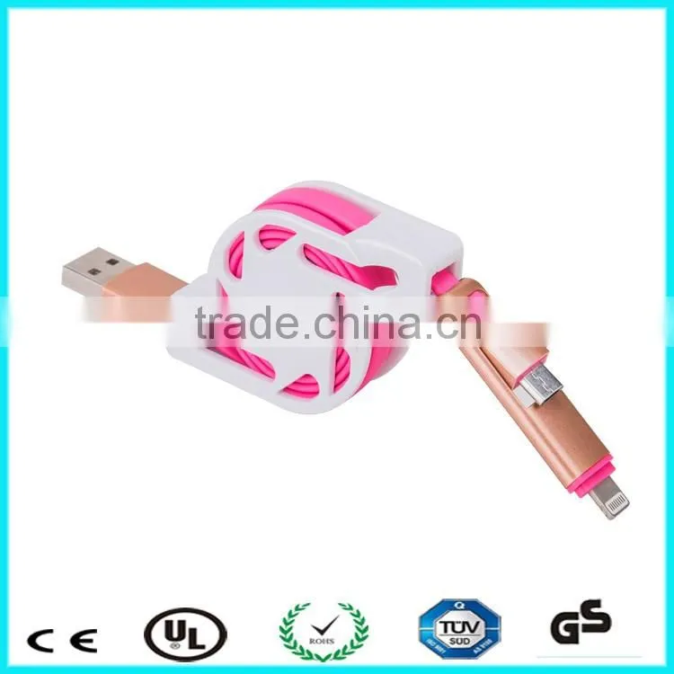 Logo custom 2 in 1 Retractable USB Charging Cable