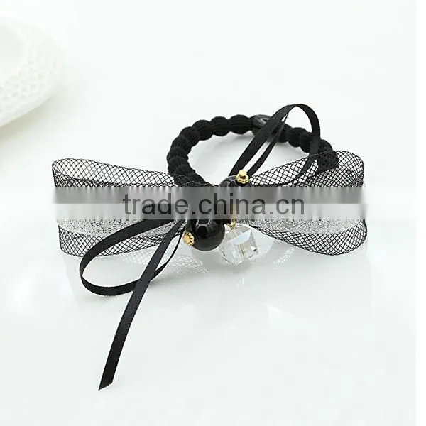 gauze jeweled rhinestone bow pearl handmade felt hair band