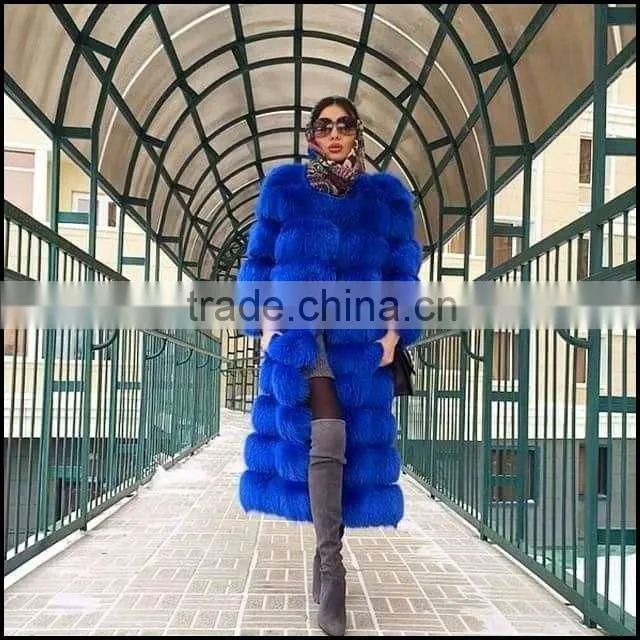 Luxury design fox fur long coat for women