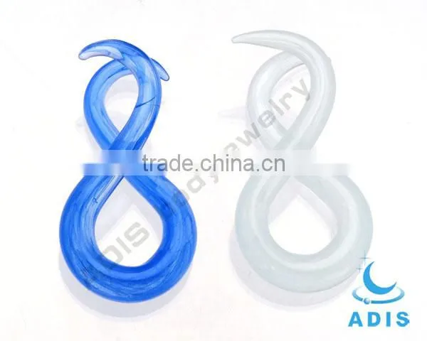 Light blue "8" shaped glass ear stretcher plug body jewelry glass piercing