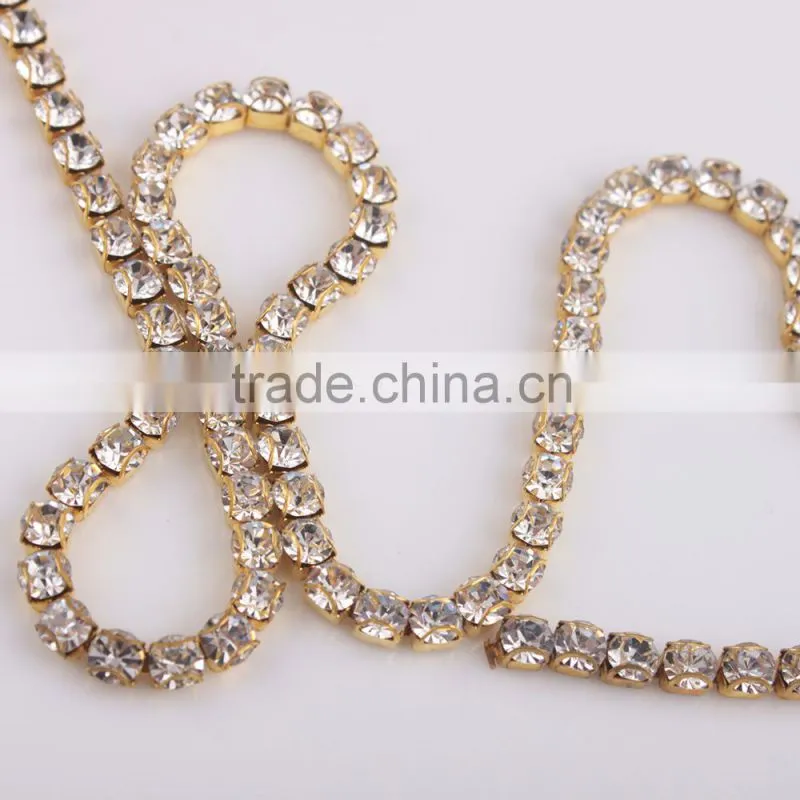 Wholesale rhinestone sliver&gold plated cup chain in roll