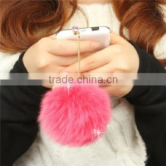 2015 wholesale Fashion Sparkling Diamond 3.5mm crown Dustproof Plug for mobile phone,Pearl rabbit hair ball dustproof plug
