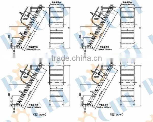 BOCHI Marine Ship Engine Room Inclined Ladder for Ship