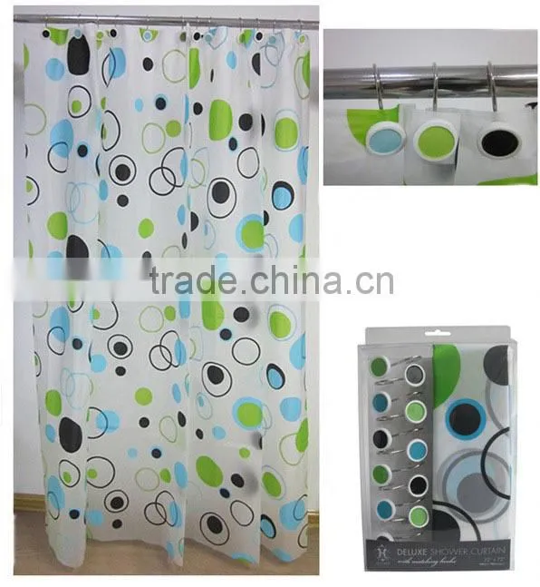 classic round pattern design peva shower curtain with resin hooks