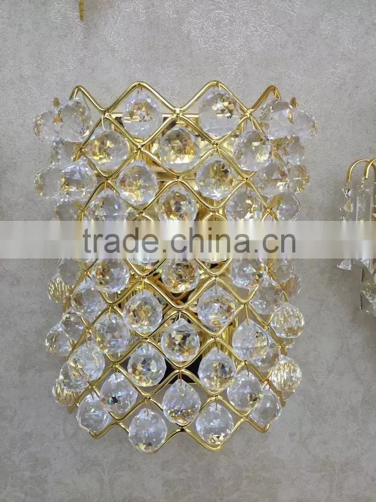 luxury crystal beads wall lamp with gold metal decoration CMF--002
