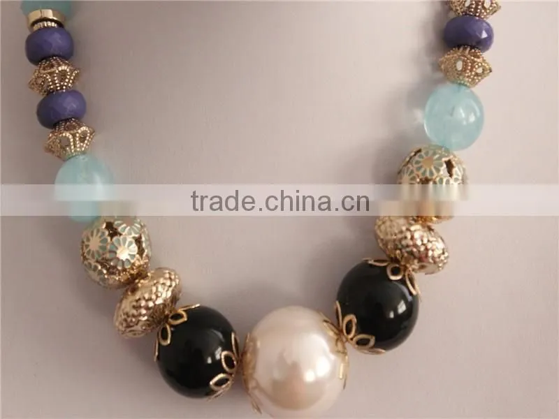 Colorful Arylic Beads Necklace, Gold Plated Beads Necklace