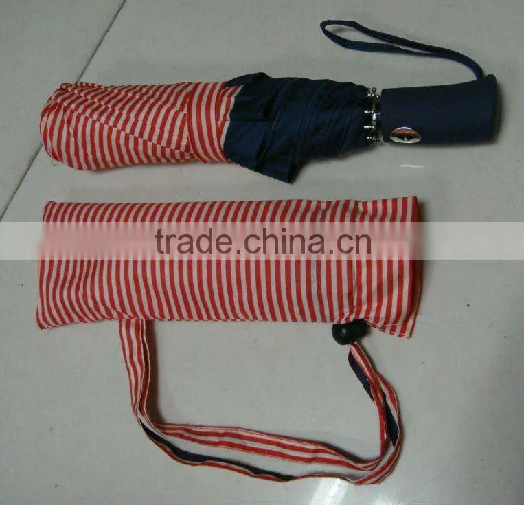 3 folding stripe auto open and close windproof umbrella with should bag