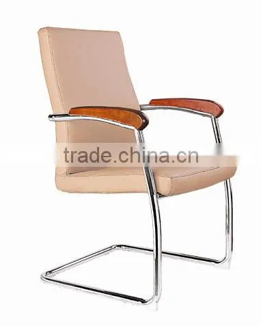 Chrome fixed chair base with wooden armrest pu leather visitor chair AH-154