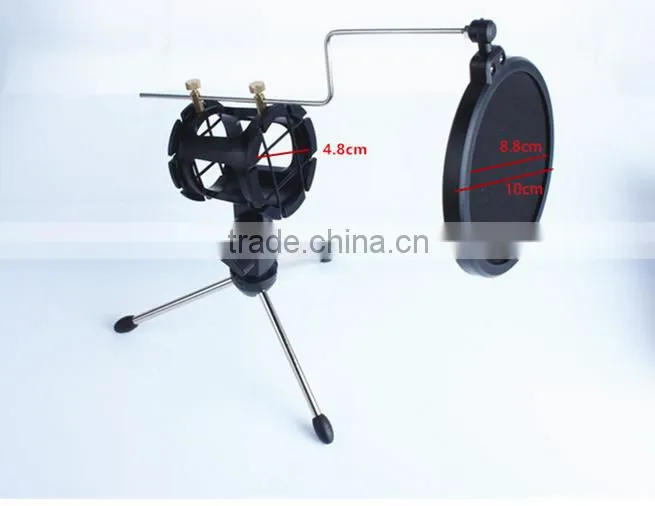 Microphone Shock Mount with Pop Filter, MIC Anti Vibration Suspension Metal Microphone Shock Mount Holder Clip with Pop Shield
