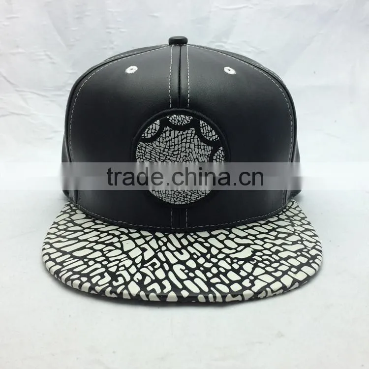 custom design your own logo 6 panel leather snapback caps