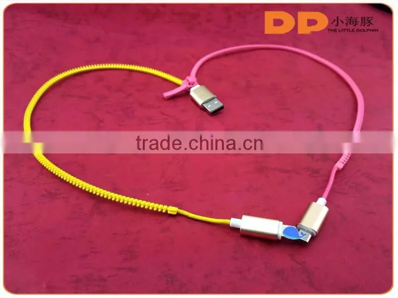 Top sell product colorful zipper usb cable illuminated fluorescent zipper cable 2 in 1 usb data cable