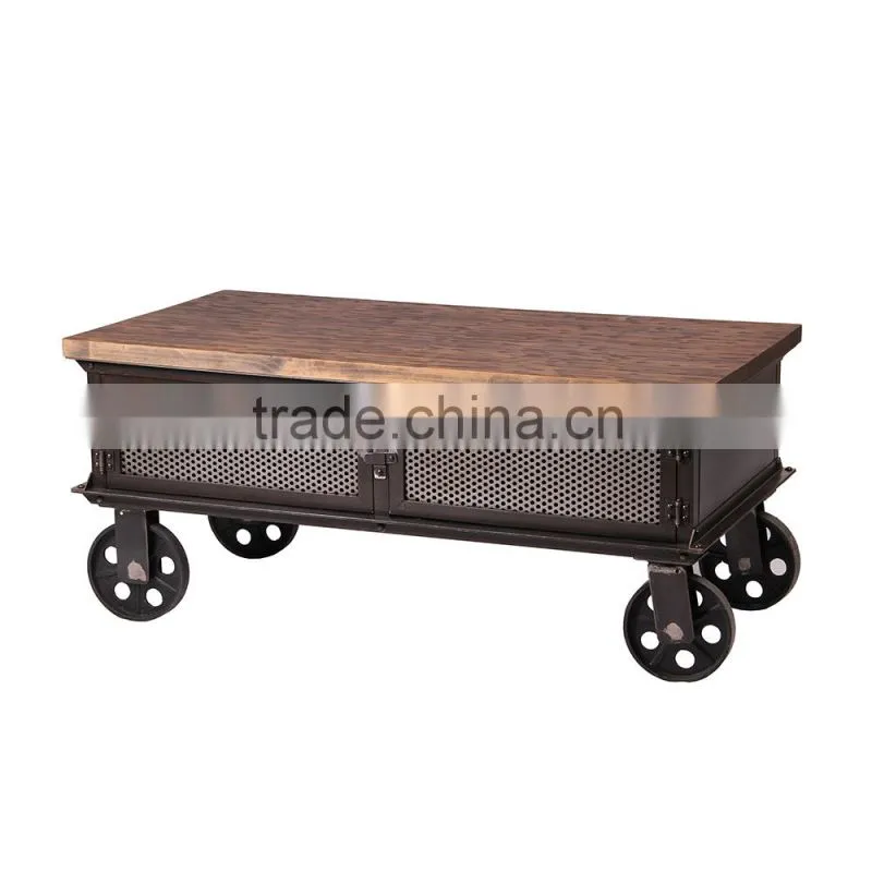 wholesale furniture industrial coffee table with wheels