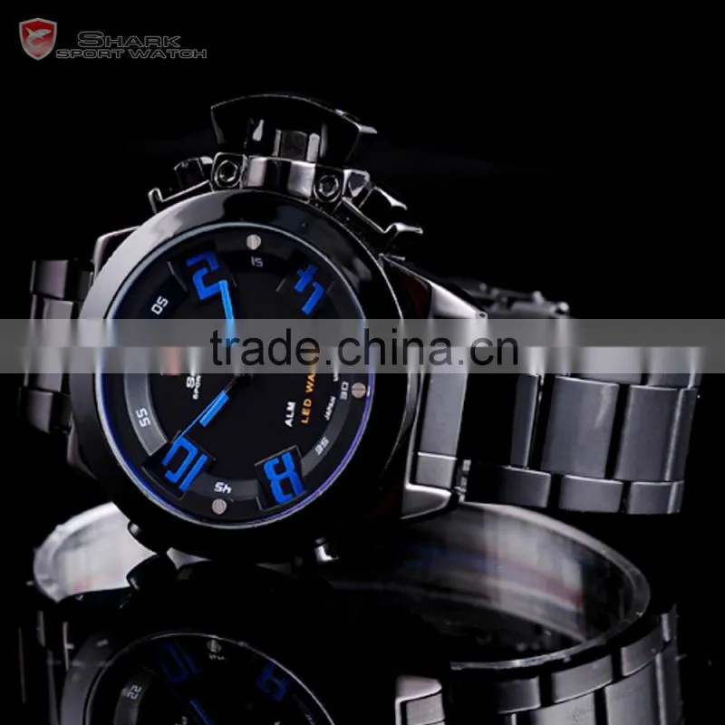 Shark Analog Stainless Steel Army Design Outdoors Mens Quartz LED Sports Watch