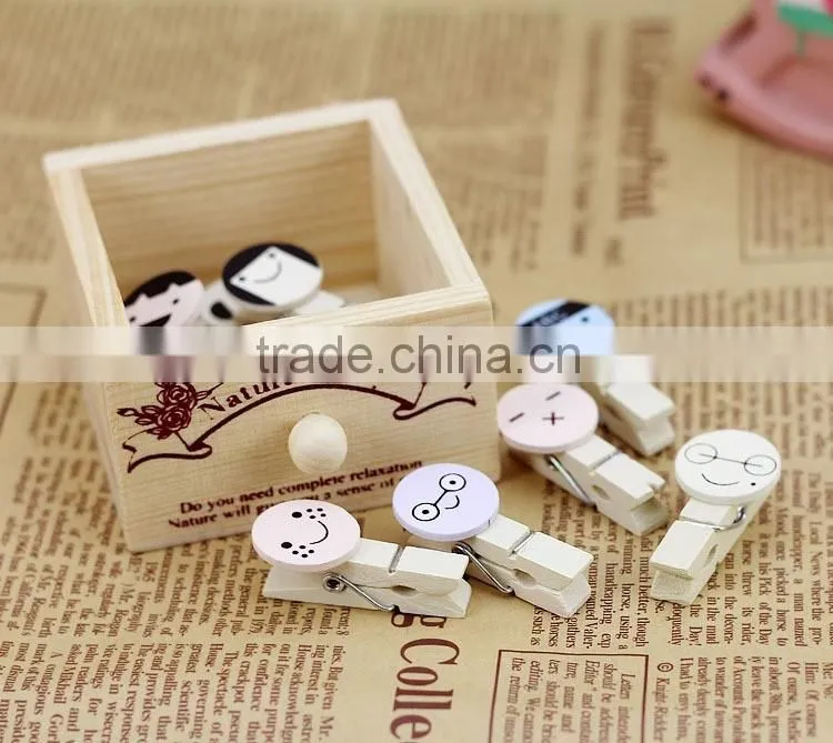 Cute cartoon face name card clip wooden postcard clip /photo clip