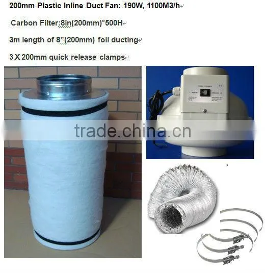 200mm Inline Fan carbon Filter Kit,fans, clips