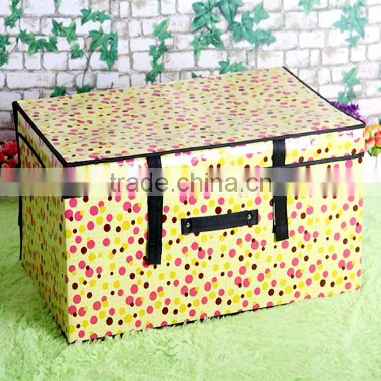 N486 Good Quality Custom Printed Non Woven Coated Water Proof Foldable Storage Box Polka Dot Bin