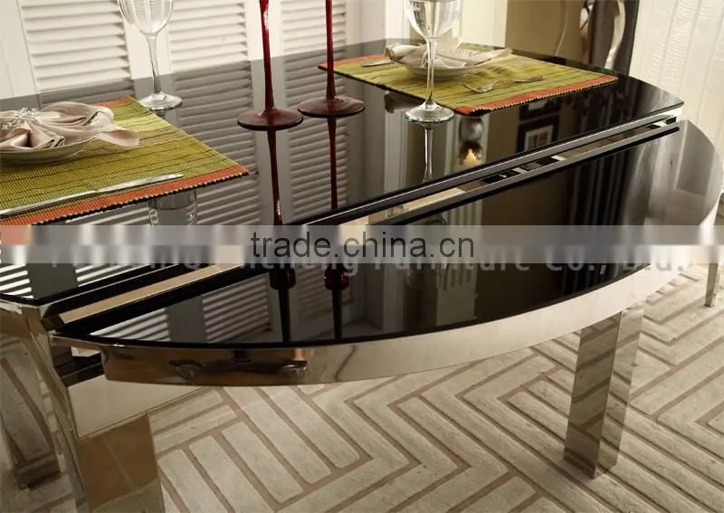 Glass Top Stainless Steel Legs Extendable Dining Table