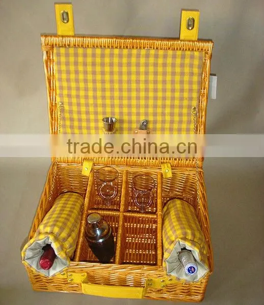 Wicker wine bottle gift basket with grid (factory supplier)