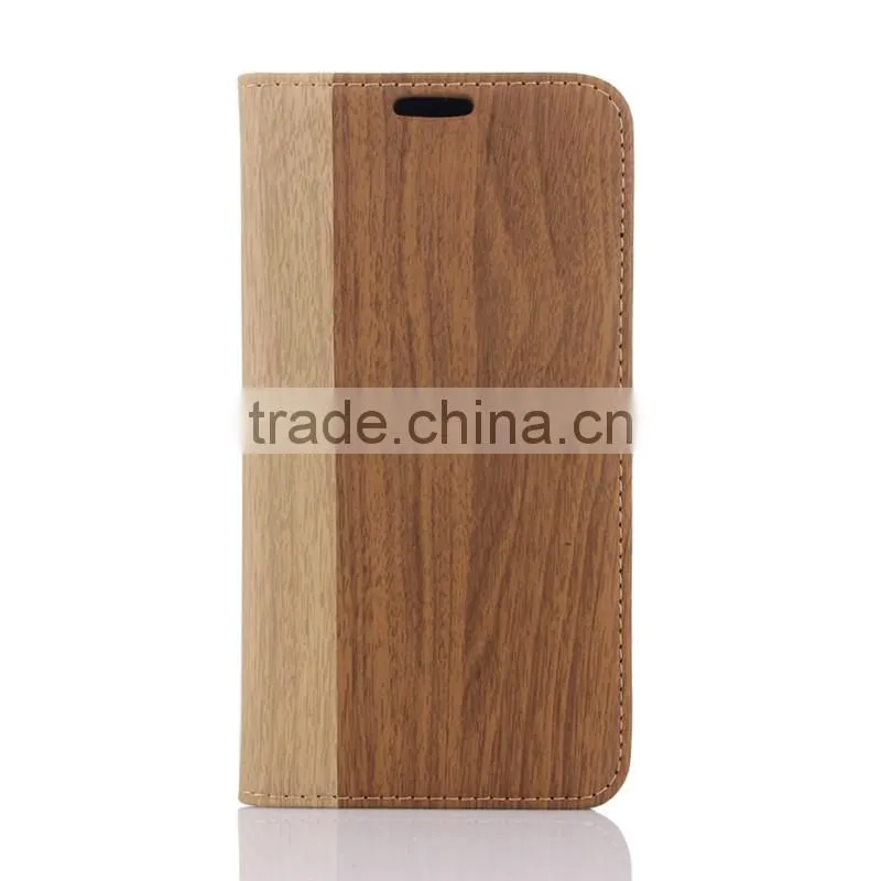 Nature wood grain PU card bumper/pocket cell phone case for Samsung
