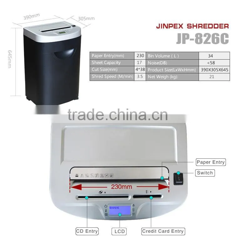 CD&Crdit card A4 cross cut paper shredder JP-826GS