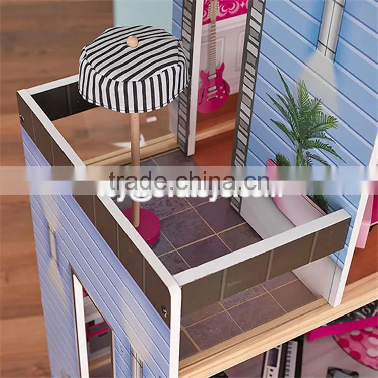New style 30 furniture pieces children pretend play wooden giant doll house W06A222
