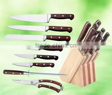 Stainless knife set with wood cutting board