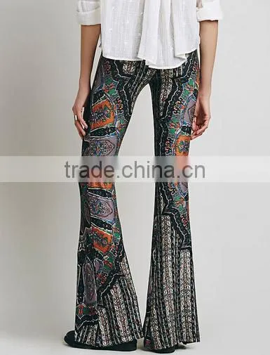 Fashion Hot Sale Paisley Print Stretch Flare Boho Hippie Style Pants Boho Pants Bell Bottom Trousers