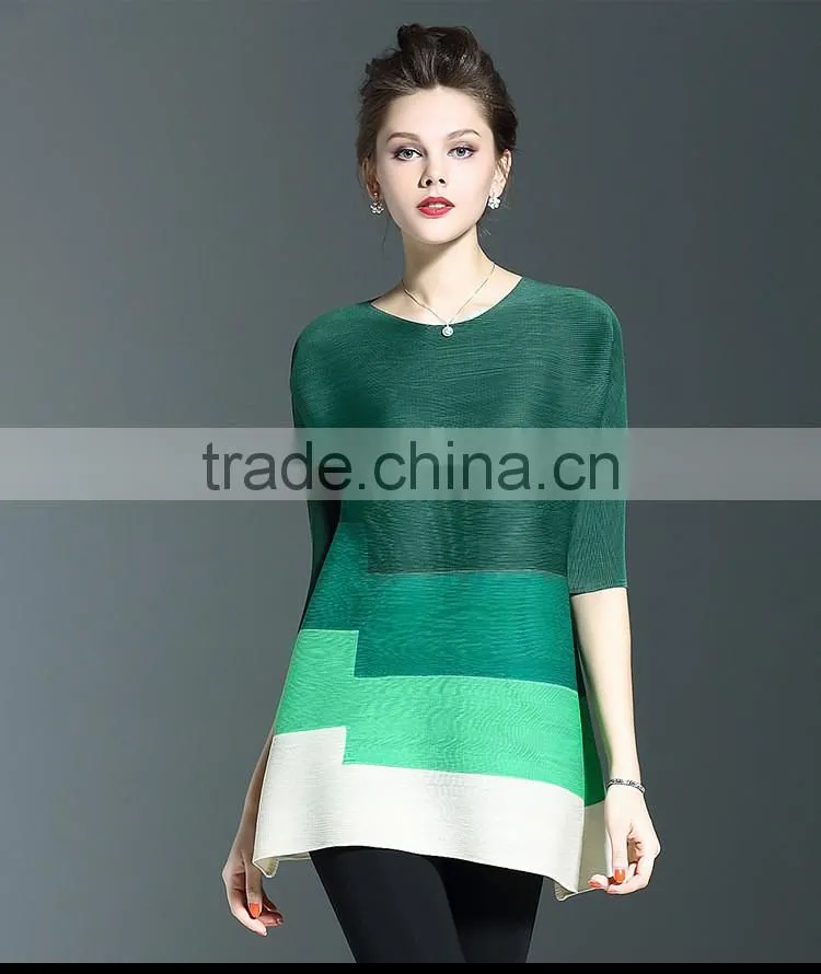 Custom fashion lady three colors matching loose pleated dress