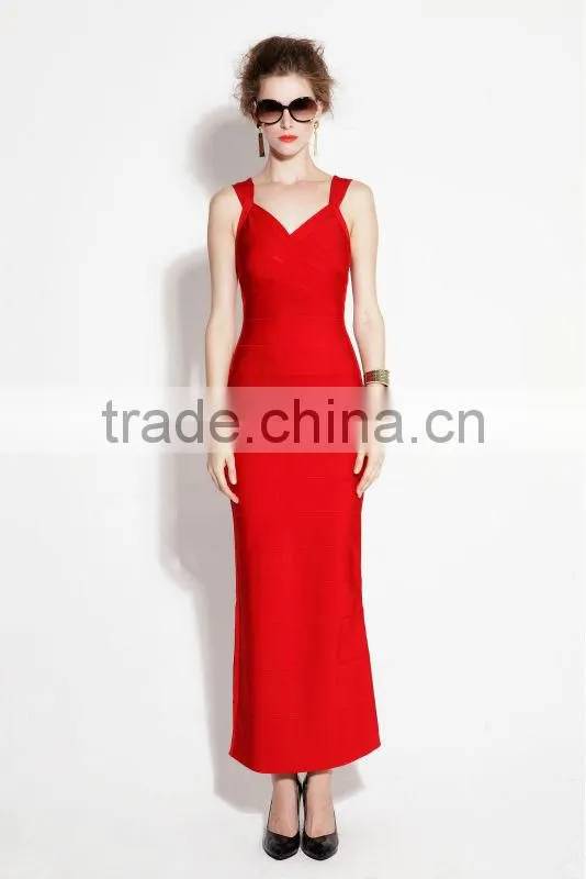 beautiful party sleeveless women bandage long red prom dress