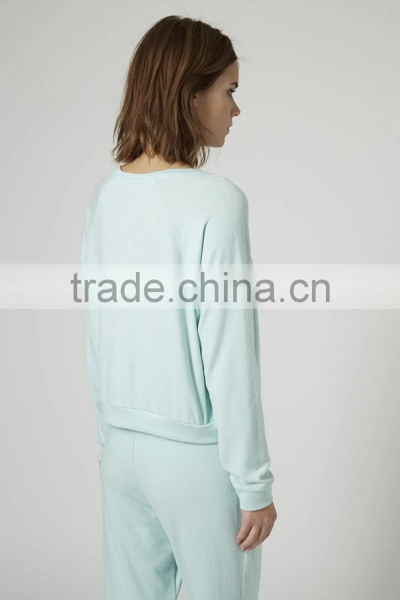 sky blue blank Textured Loungewear Sweater pajamas for women