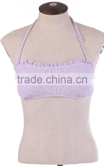 Whlolesale hot sale monogrammed Seersucker Ruffle Bandeau Top