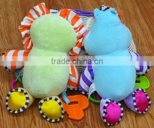Cute animal small bell insert baby educational plush toys with ring and key