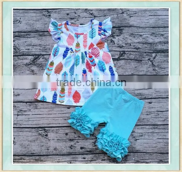 New style Ibear Garment kids clothing children flutte sleeve outfit wholsesale in alibaba