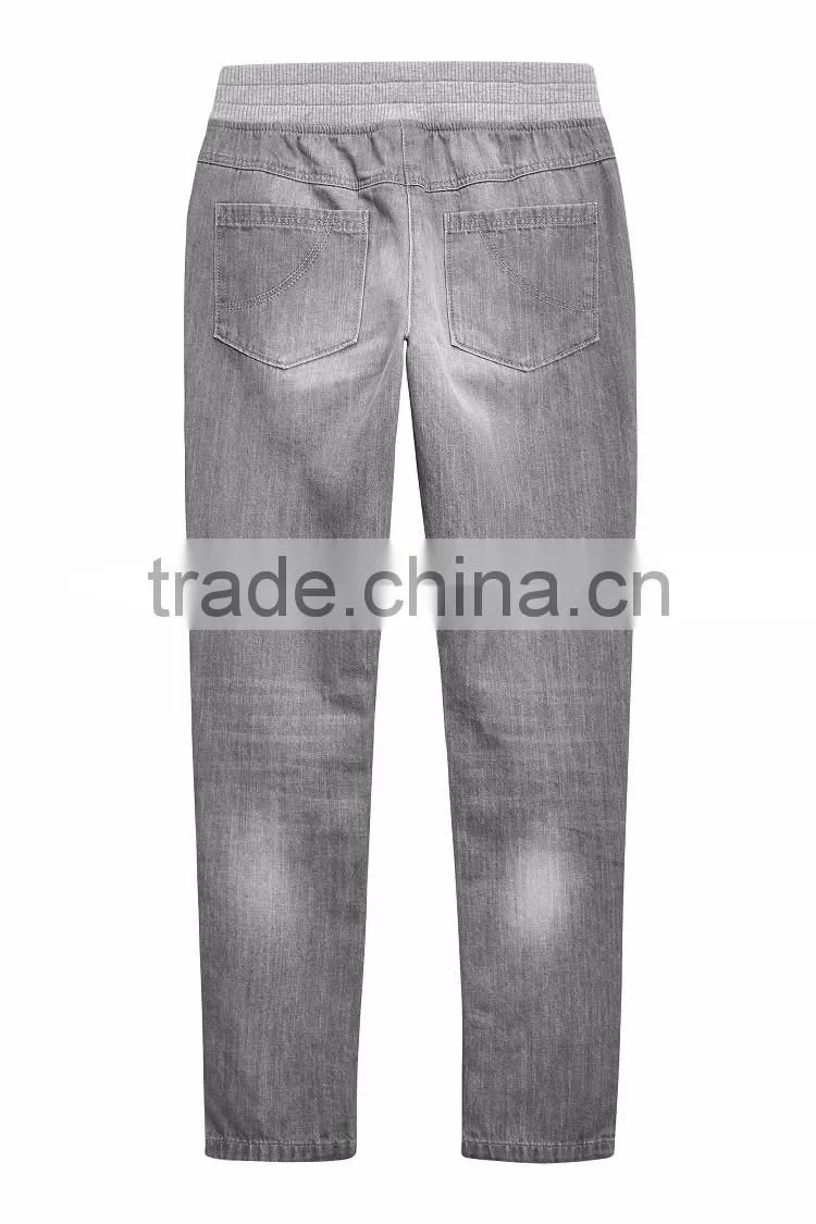 Wholesale cotton light gery zipper decoration jeans trousers for children