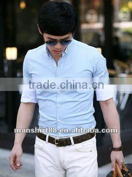 High quality Newest Charming design Casual Light blue short sleeve Shirt for men