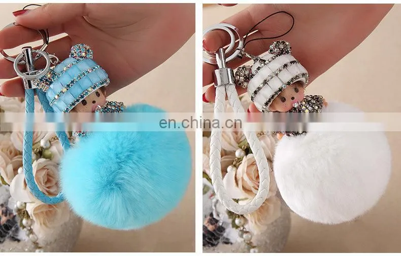 Fashion Cute Fur Accessory Real Rabbit Fur Monchhichi Keychain