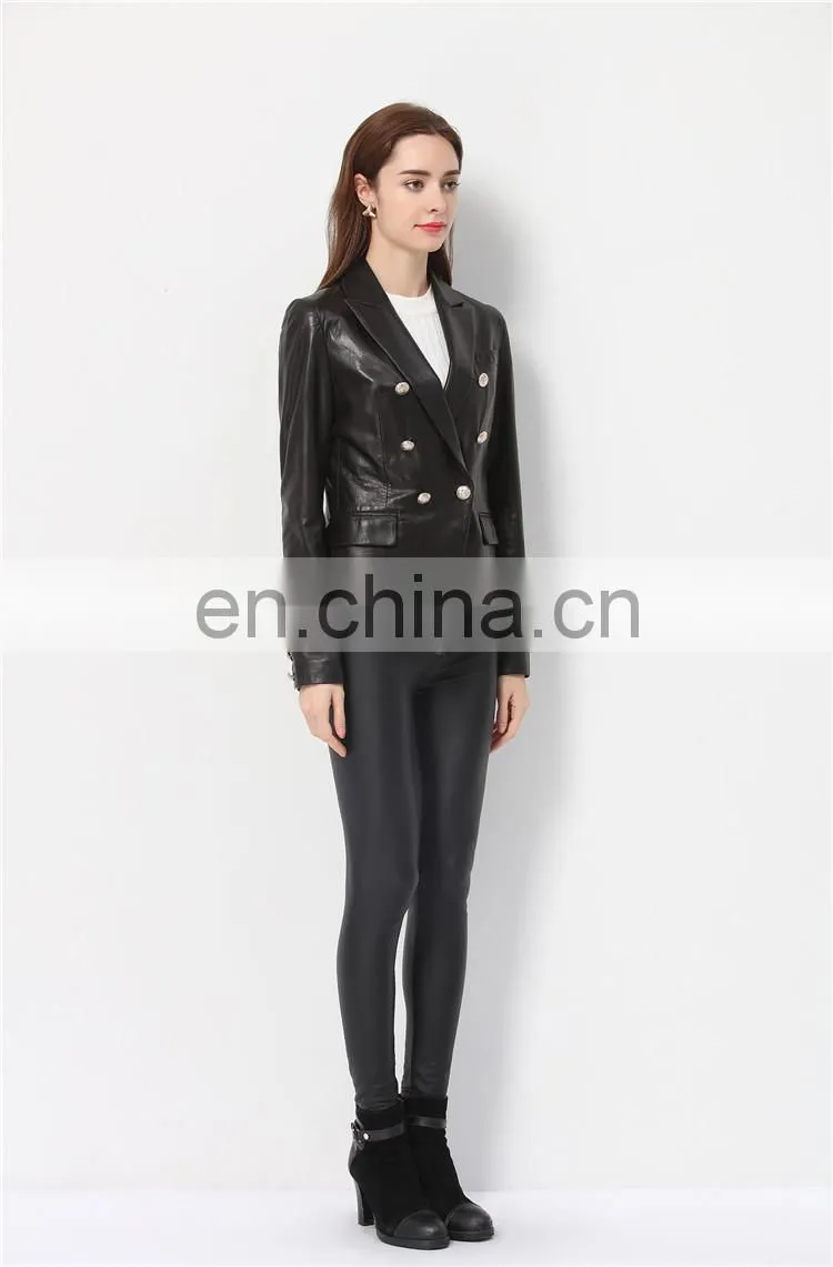 Lady Casual Spring Long Sleeve Beaded Leather Motorcycle Jacket