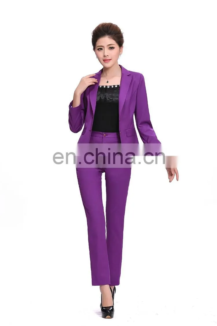 Kangyi Lapel Collar Purple Pant Suit Workwear Long Sleeve Business Office Lady Coat Pant Suit