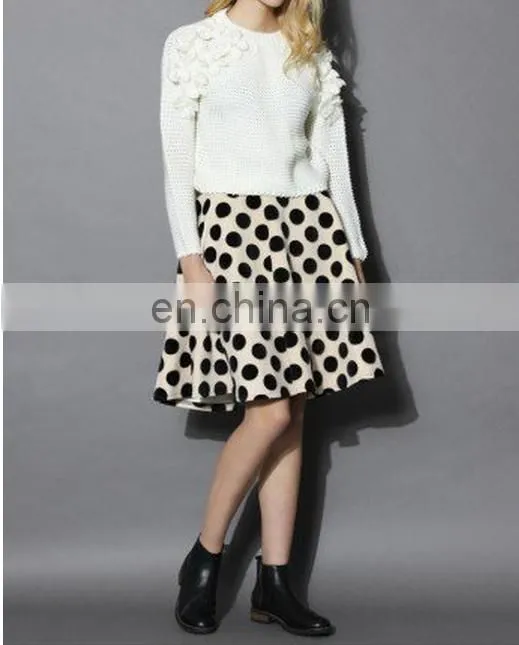 Polka Dots Velvet A-line Midi Skirt