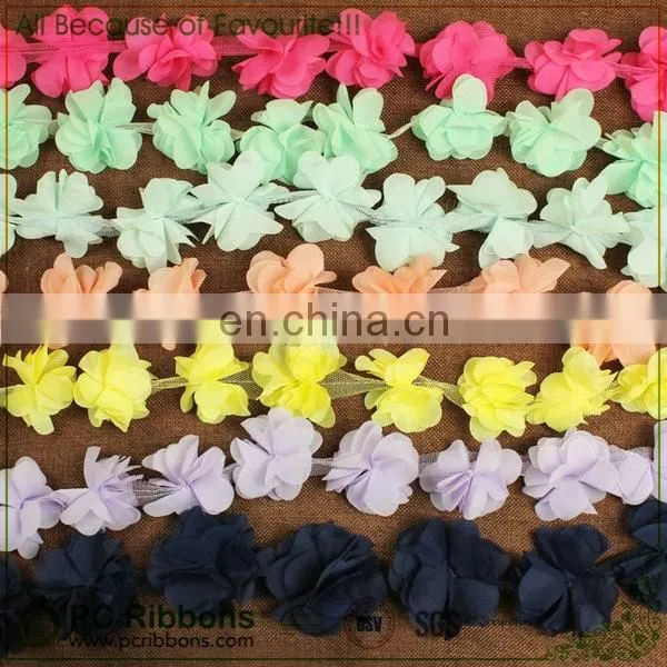 2016 Hot sale Vintage 6 petals chiffon flying flower trims lace