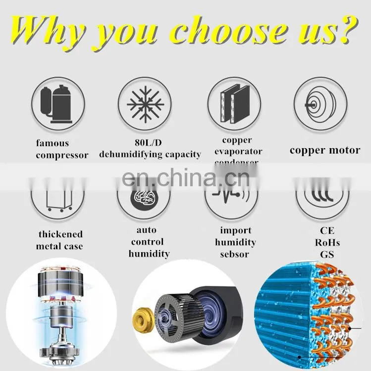 R407C refrigerant hand push dehumidifier 170pints 21gallons per day dehumidifying capacity