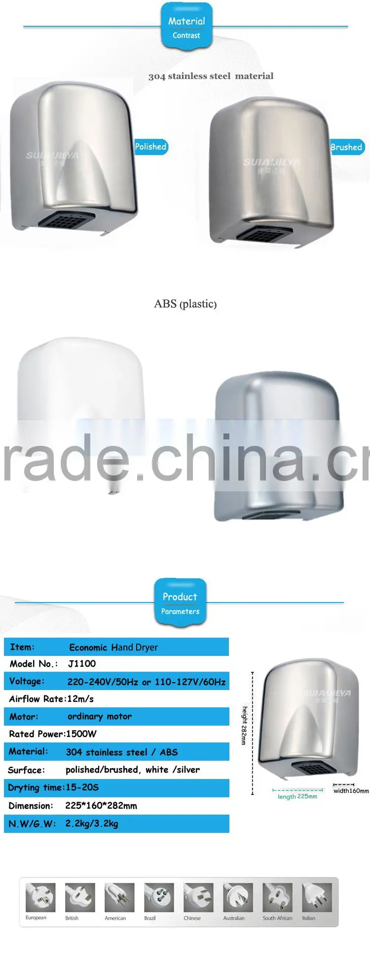 cheap price stainless steel automatic electrical hand dryer for restroom