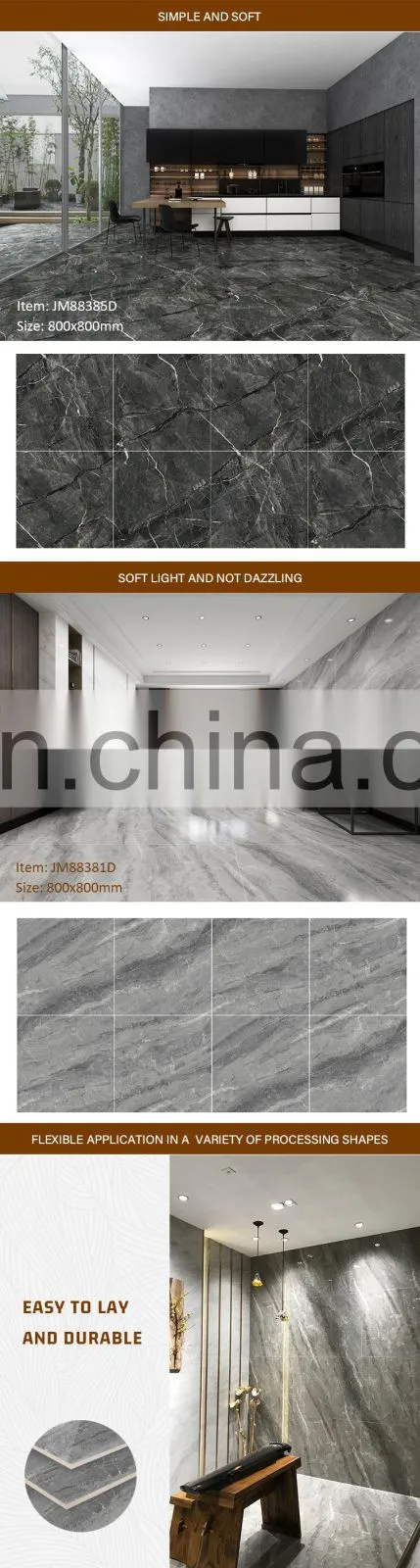 continuous pattern 800x800 grey high glossy marble polished floor tilescheap price JM88376D