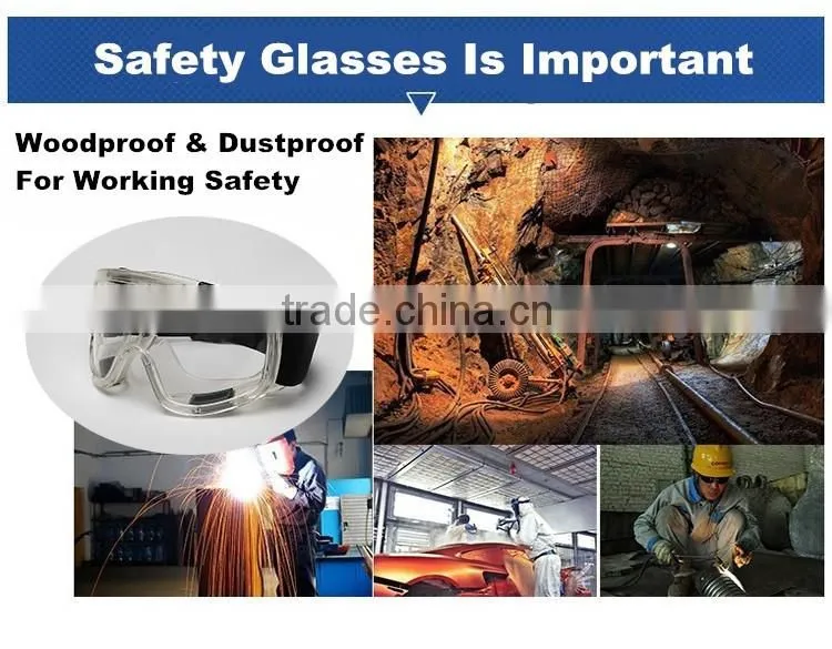 Transparent ce en 166 ventilate HD vision crashproof safety gogles splashproof anti-fog big eye ptotection goggles