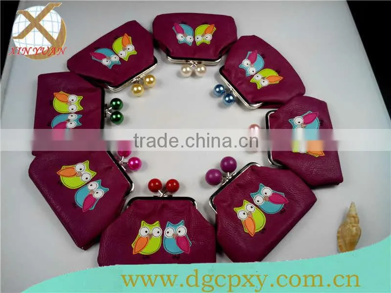 yellow pearl kiss lock metal frame PU bags for children