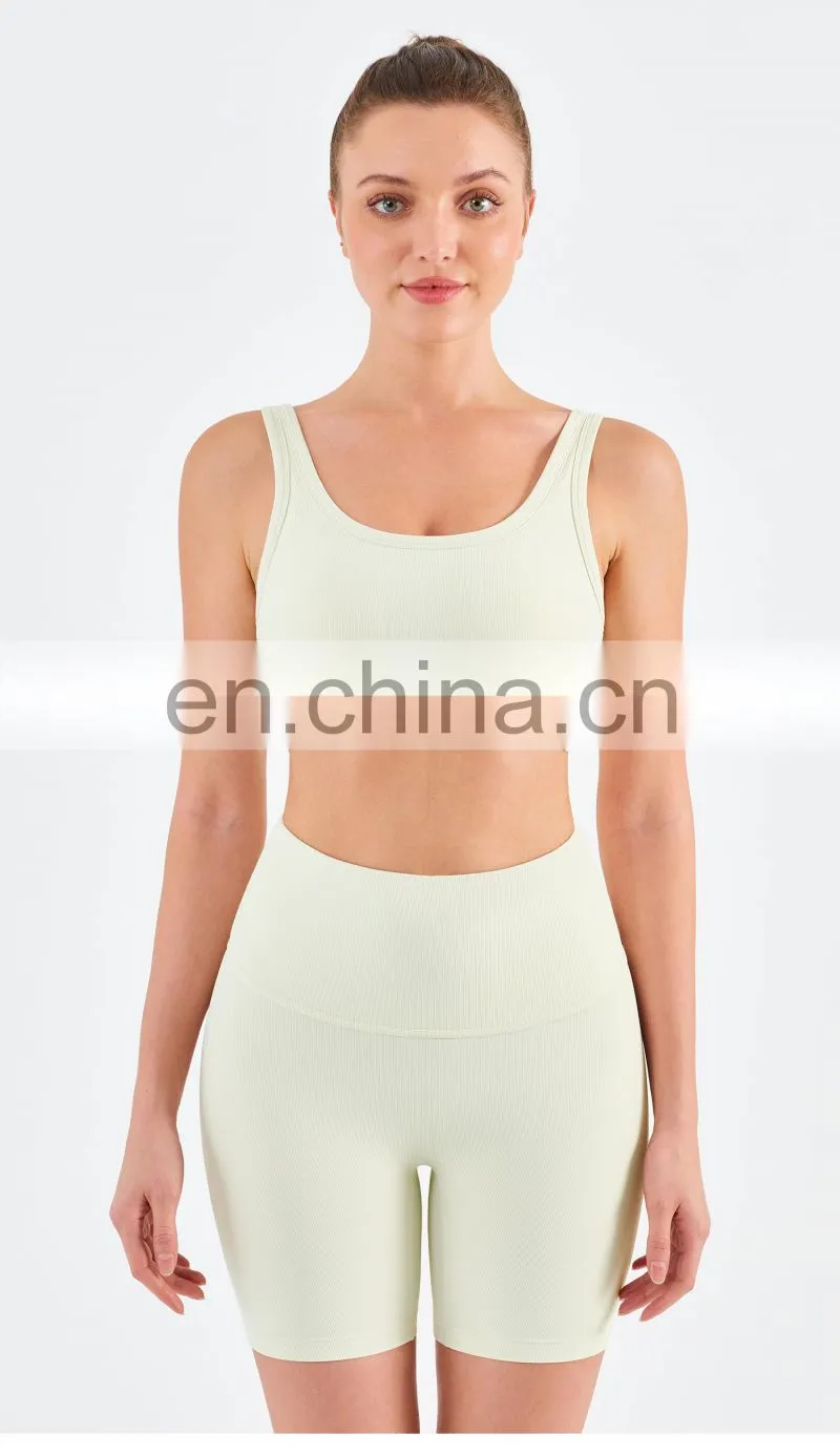 Wholesale Ribbed Covered Sports Bra High Impact Women Fitness Yoga Bra Side Gather