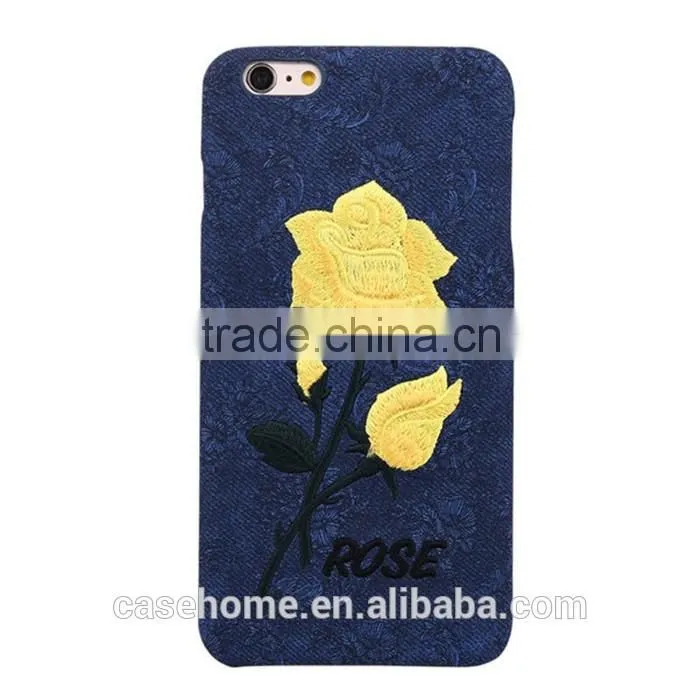 Hottest Leather Back Cover for iphone 6 6s Rose Embroidery Mobile Phone Case