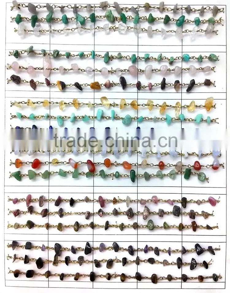 BCL1126 freedomform gemstone wire wrapped beaded golden chain